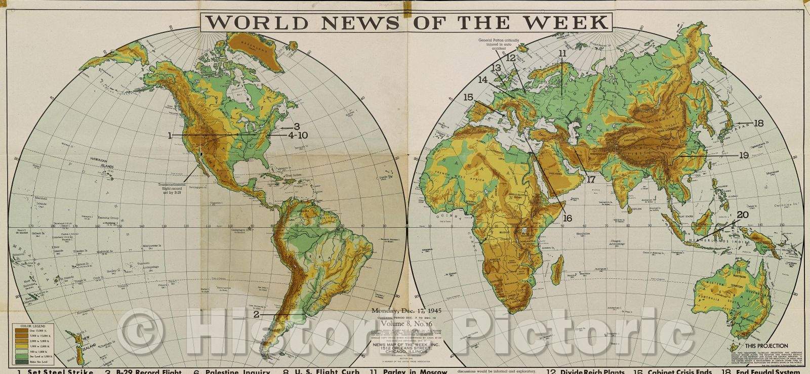 Historic Map : World News of the Week. Monday, December 17, 1945., 1945 , Vintage Wall Art