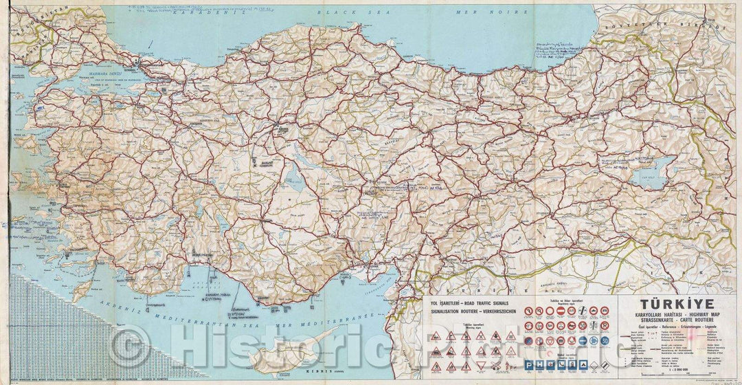 Historic Map : Turkiye : Karayollari Haritasi, 1960 , Vintage Wall Art