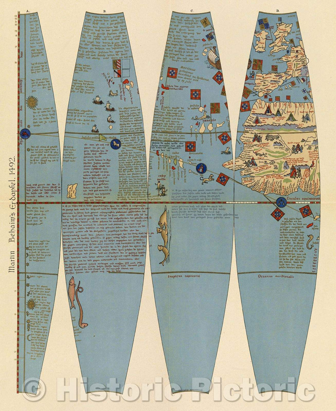 Historic Map : Martin Behaim Erdapfel, 1492, 1908 , Vintage Wall Art