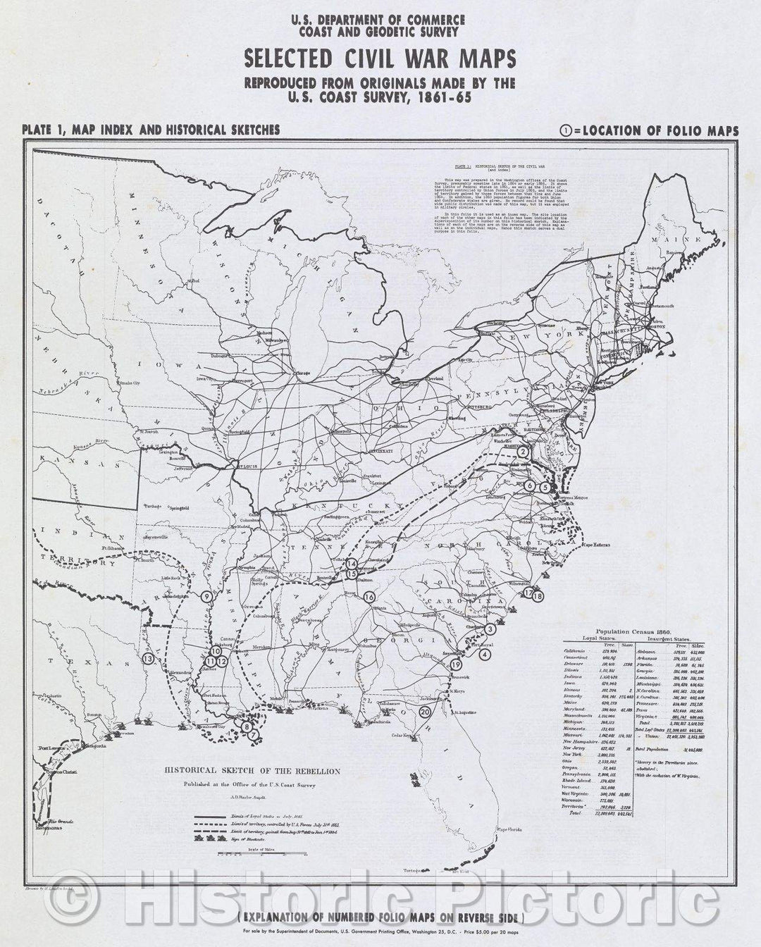 Historic Map : Selected Civil War maps, reproduced from originals made by the U.S. Coast Survey, 1861-65Plate 1: Map Index and Historical Sketches, 1962 , Vintage Wall Art