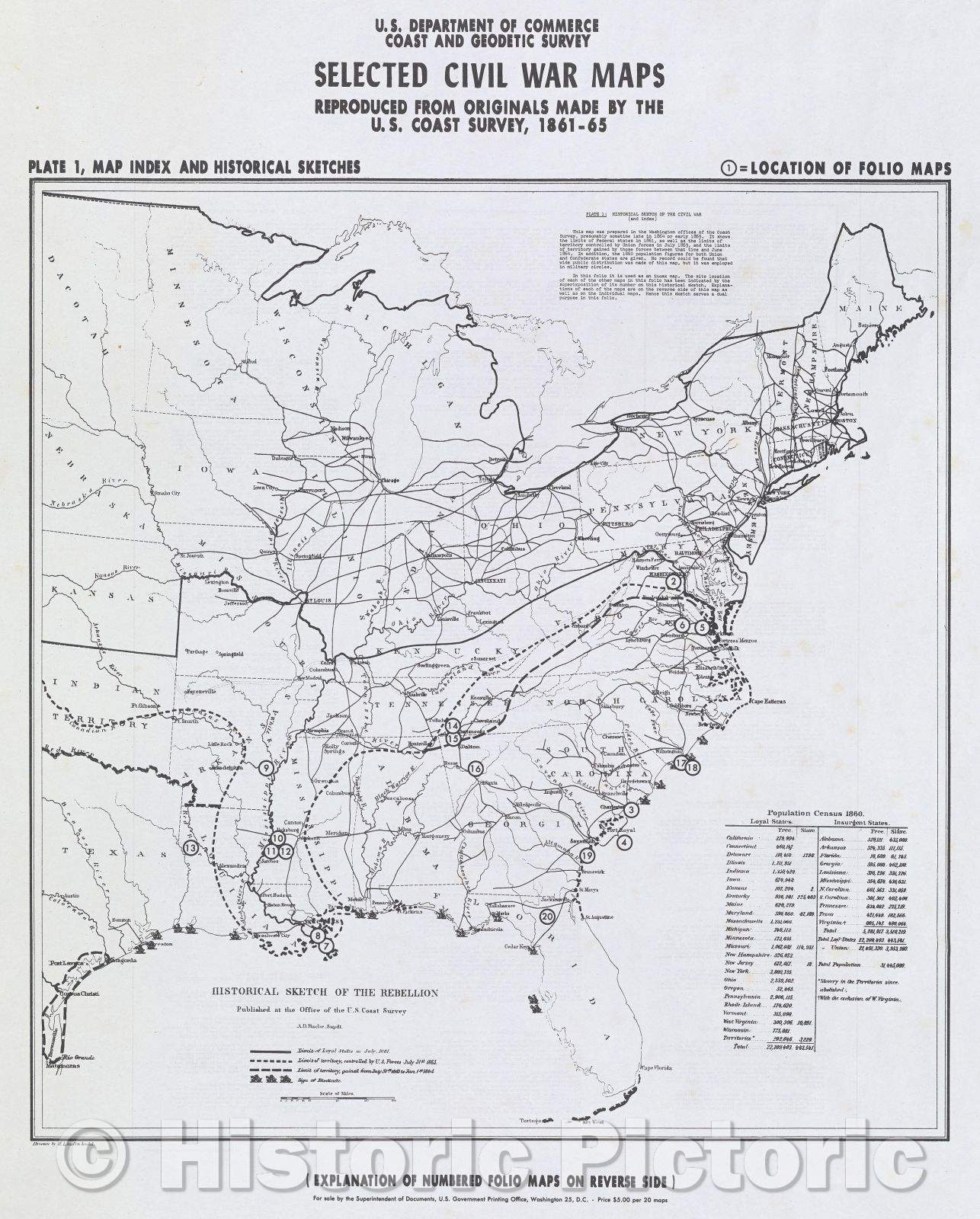 Historic Map : Selected Civil War maps, reproduced from originals made by the U.S. Coast Survey, 1861-65Plate 1: Map Index and Historical Sketches, 1962 , Vintage Wall Art