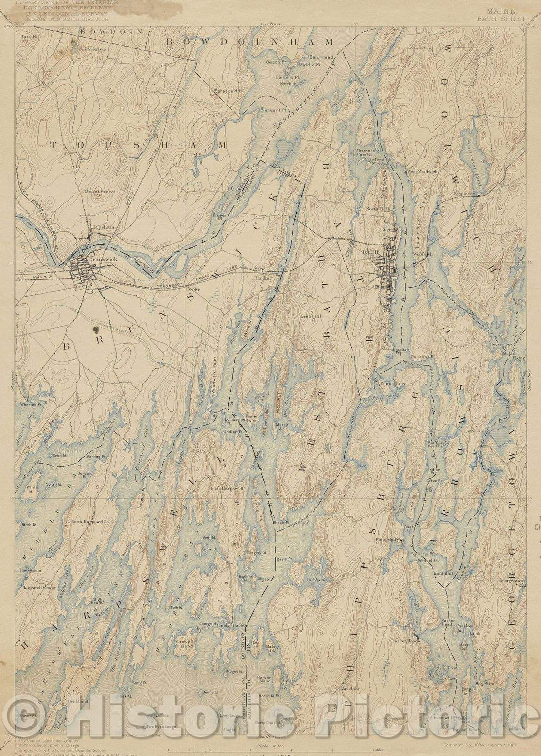 Historic Map : Maine Bath Sheet, 1894 , Vintage Wall Art