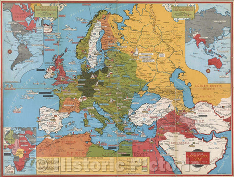 Historic Map : Dated Events World War Map  by Stanley Turner A.R.C.A., 1942 , Vintage Wall Art