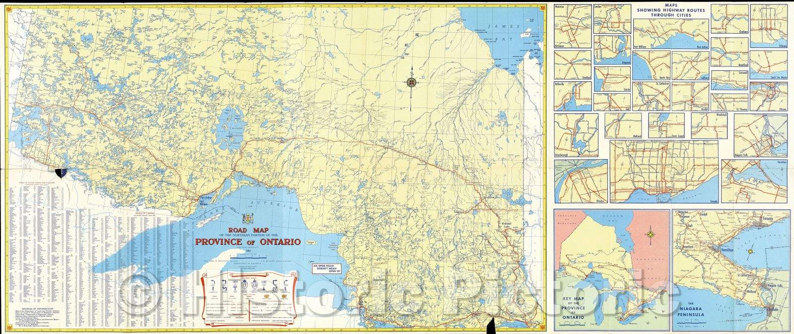 Historic Map : Ontario, Official Road Map: issued 1953, 1953 , Vintage Wall Art