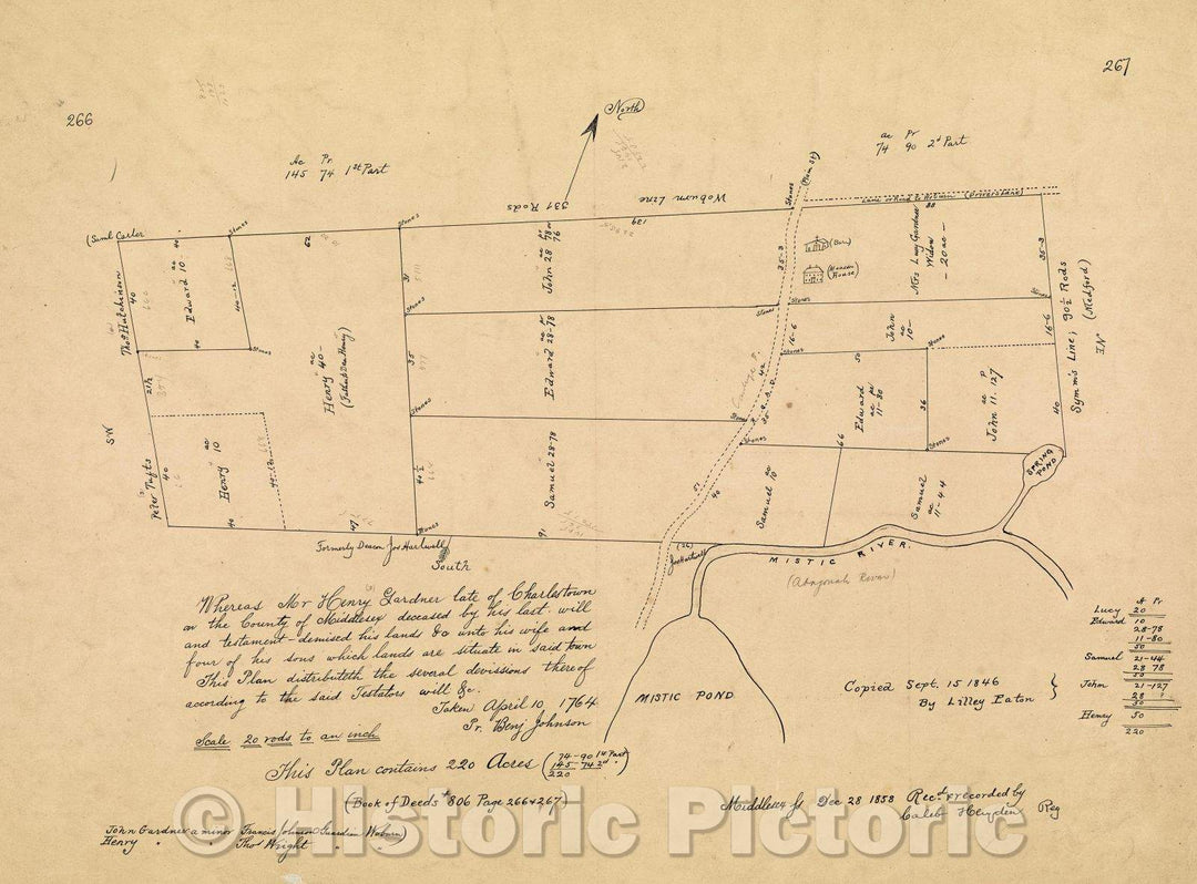 Historic Map : Plan for the division of the land of the late Henry Gardner . . . , 1858 , Vintage Wall Art