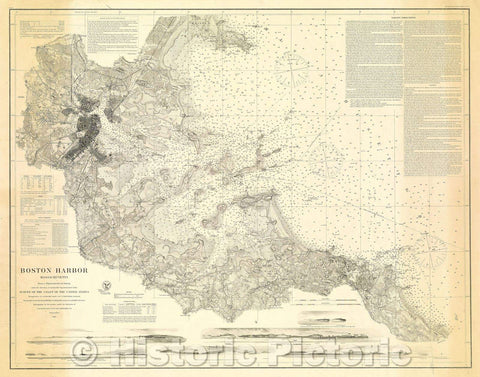 Historic Map : Boston Harbor, Massachusetts:  Survey of the Coast of the United States, 1867 , Vintage Wall Art
