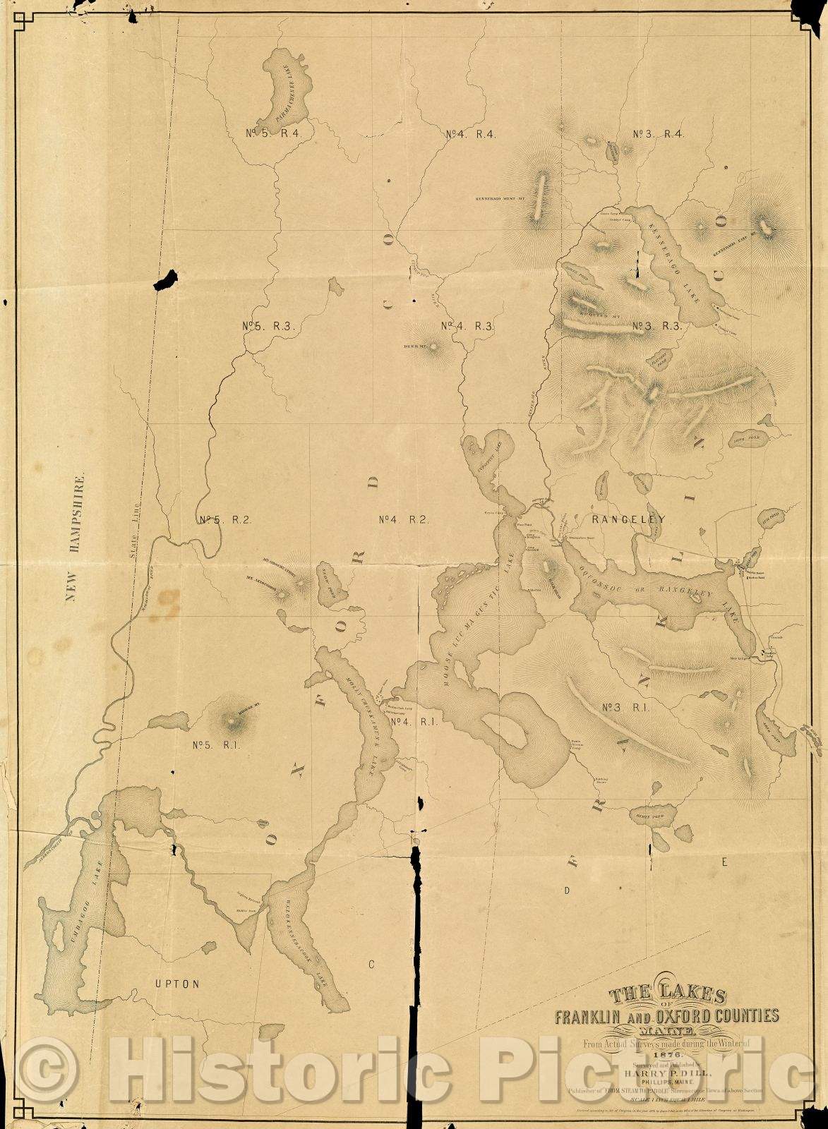 Historic Map : The lakes of Franklin and Oxford counties, Maine, 1876 , Vintage Wall Art