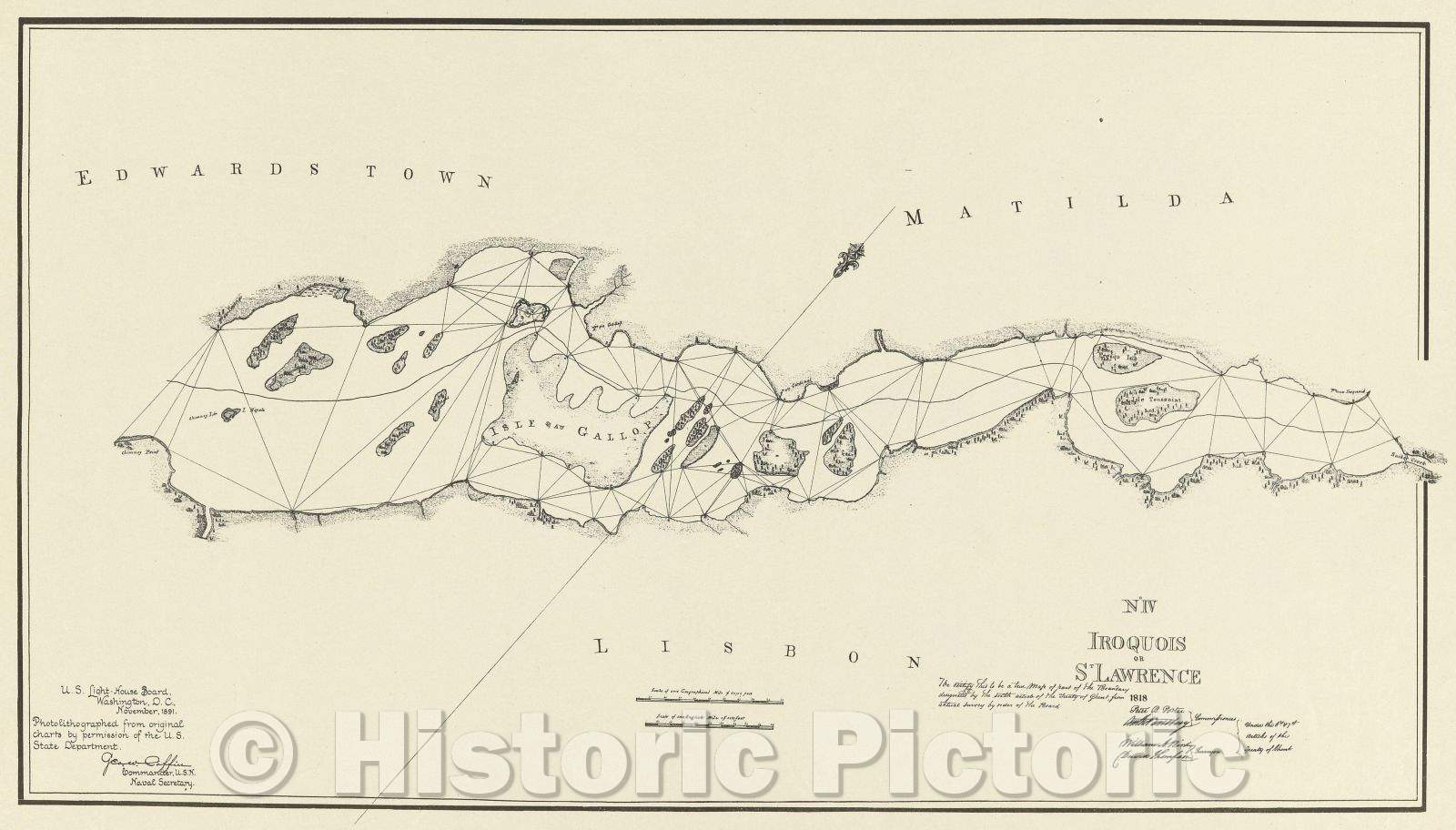 Historic Map : No.IV Iroquois or St. Lawrence 1818, 1891 , Vintage Wall Art