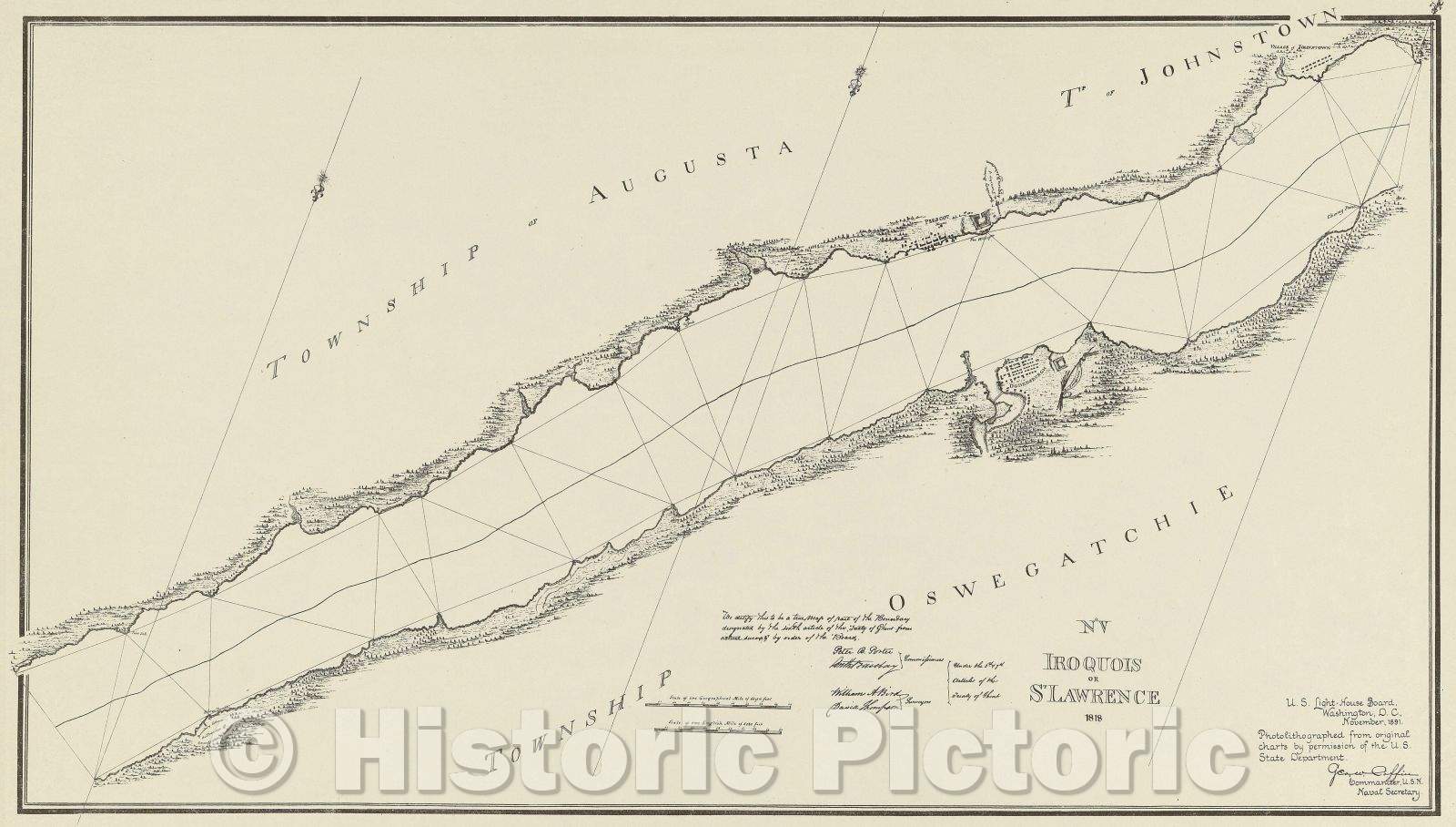 Historic Map : No.V Iroquois or St. Lawrence 1818, 1891 , Vintage Wall Art