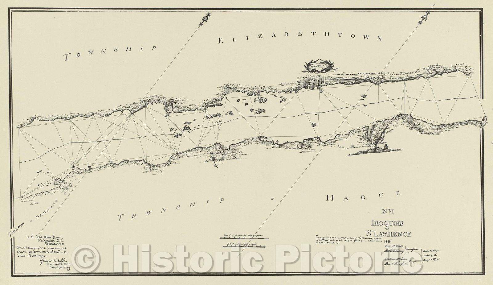 Historic Map : No.VI Iroquois or St. Lawrence 1818, 1891 , Vintage Wall Art