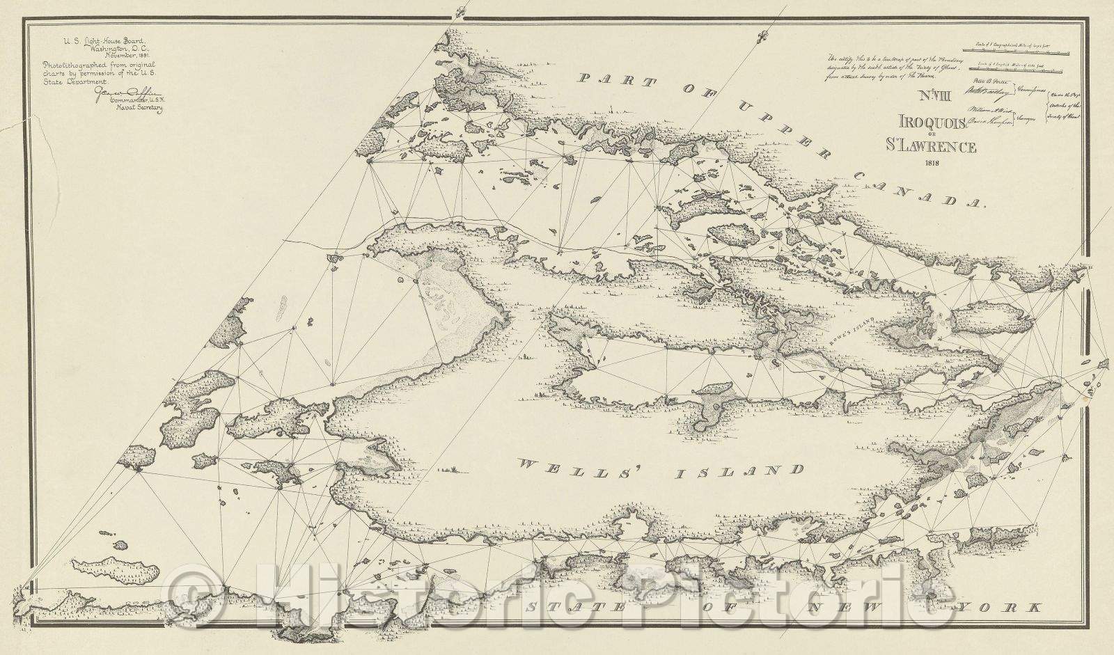 Historic Map : No.VIII Iroquois or St. Lawrence 1818, 1891 , Vintage Wall Art