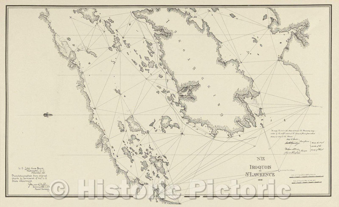 Historic Map : No.IX Iroquois or St. Lawrence 1818, 1891 , Vintage Wall Art