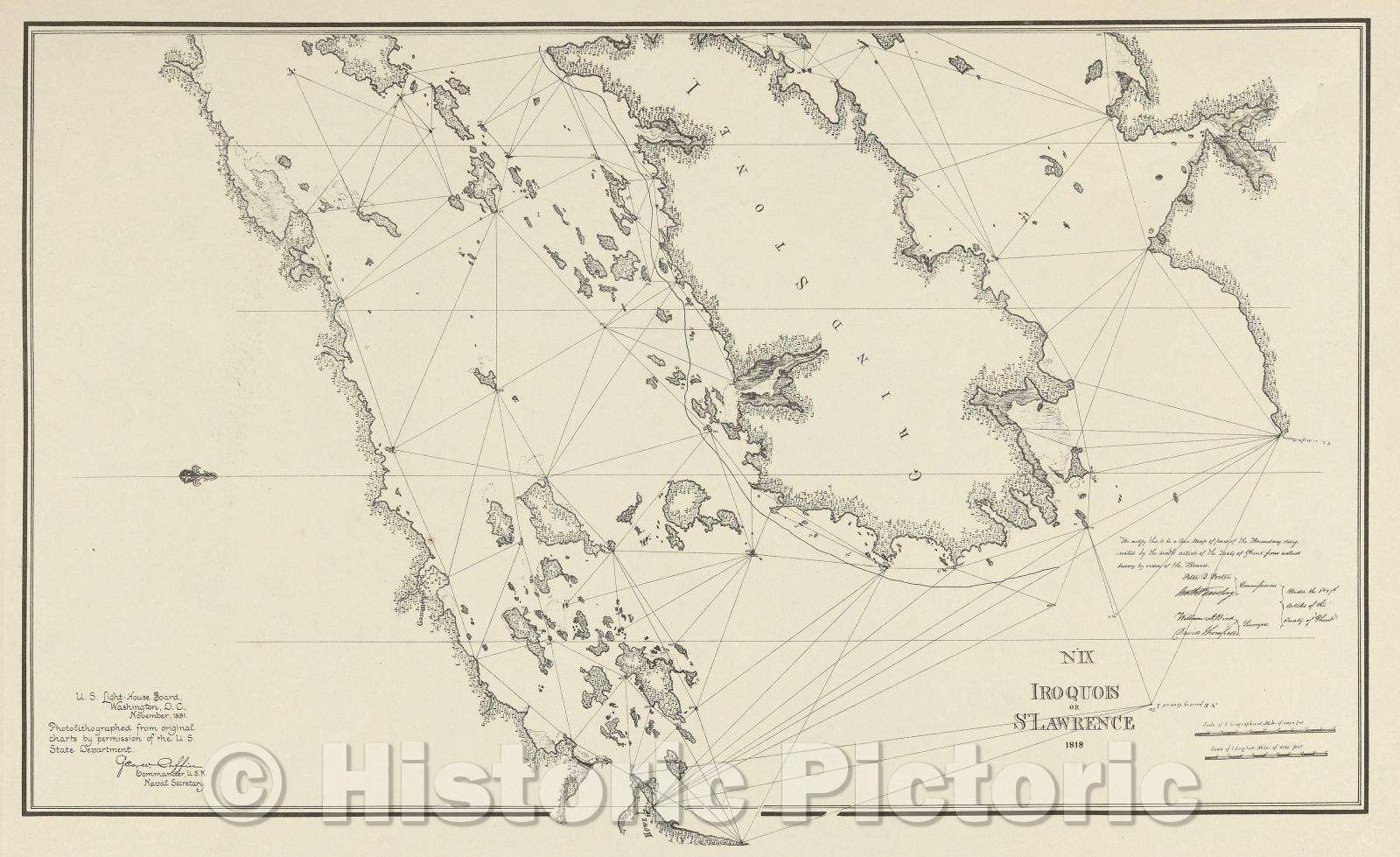 Historic Map : No.IX Iroquois or St. Lawrence 1818, 1891 , Vintage Wall Art