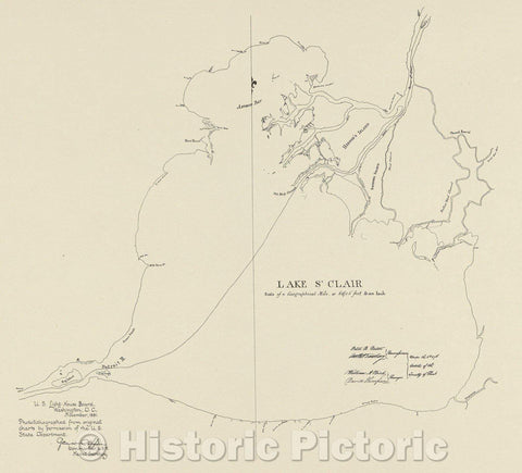 Historic Map : Lake St. Clair, 1891 , Vintage Wall Art