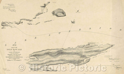 Historic Map : No. 3 Map of Isle Royale in Lake Superior with the adjacent Shores and Islands surveyed by order of the honorable the commissioners under the 6th, 1891 , Vintage Wall Art