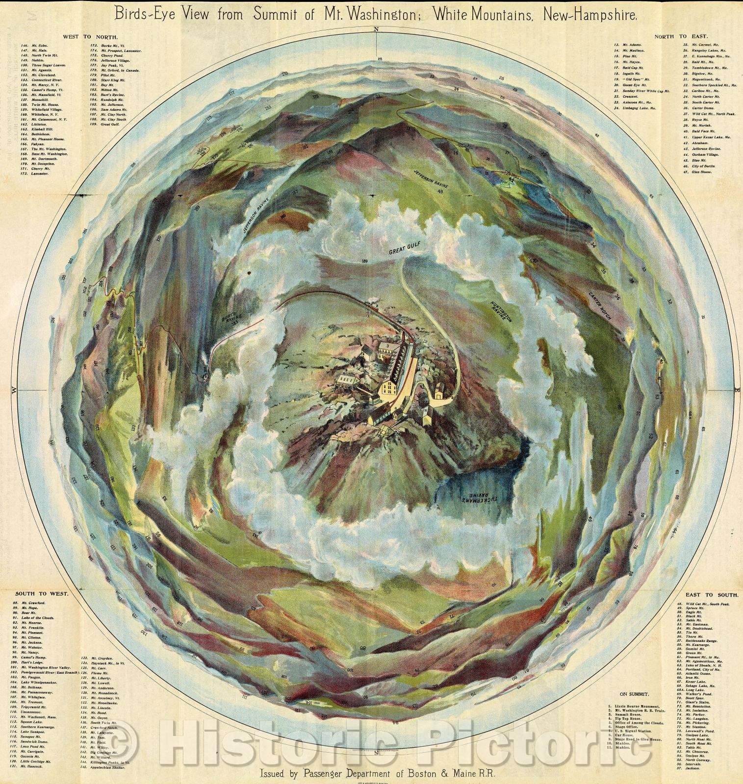 Historic Map : Birds-Eye View from Summit of Mt. Washington, White Mountains, New Hampshire., 1902 , Vintage Wall Art