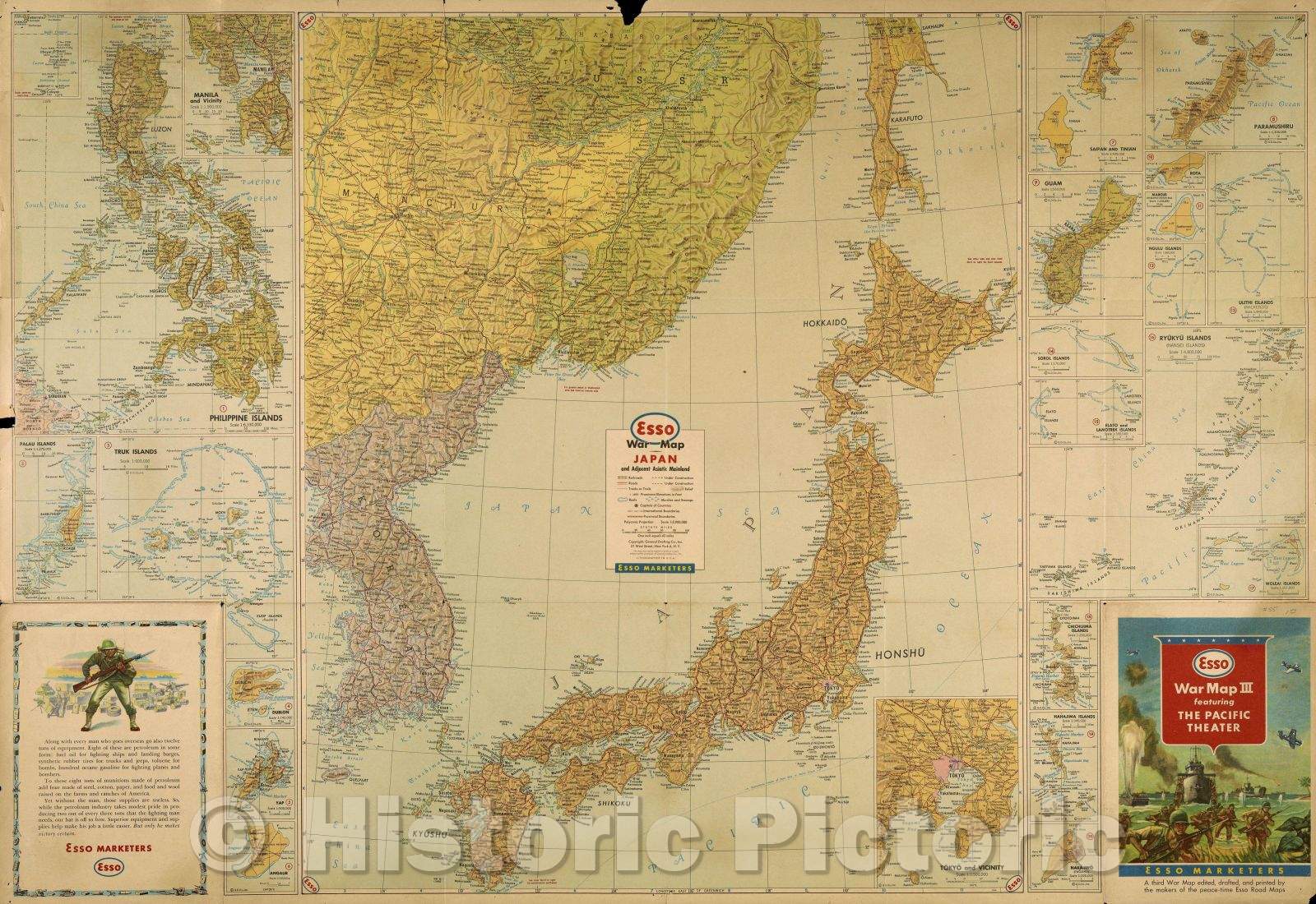 Historic Map : Esso war map III featuring the Pacific Theater : a third war map, 1944 , Vintage Wall Art