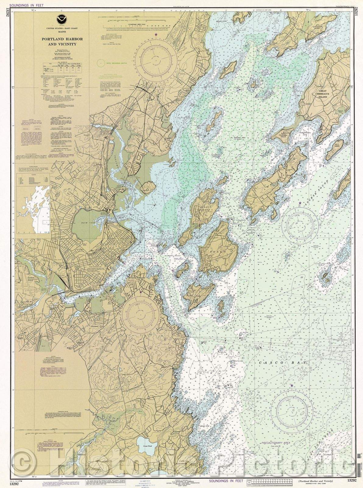 Historic Map : United States, Maine--east coast, Portland Harbor and vicinity, 1995 , Vintage Wall Art