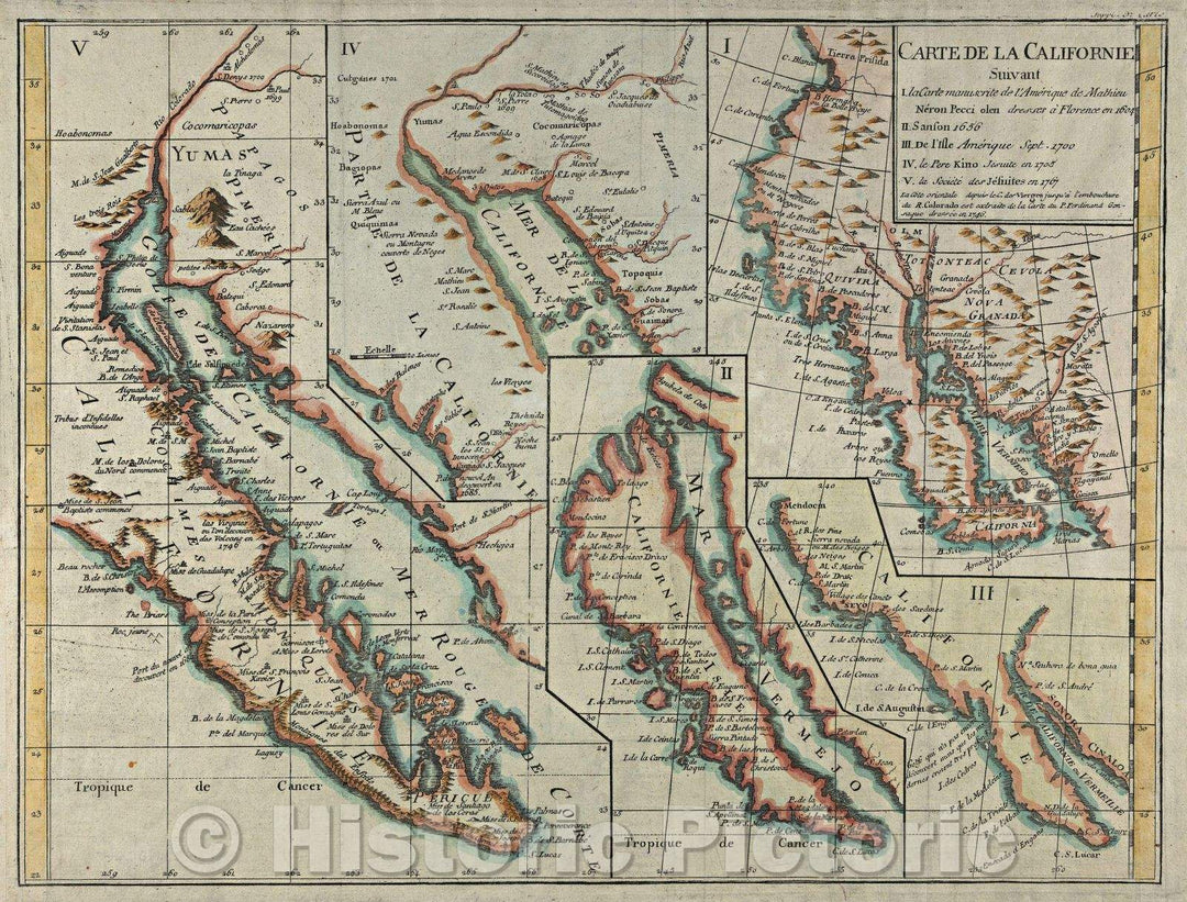 Historic Map : Carte de la Californie, 1774 , Vintage Wall Art , v3