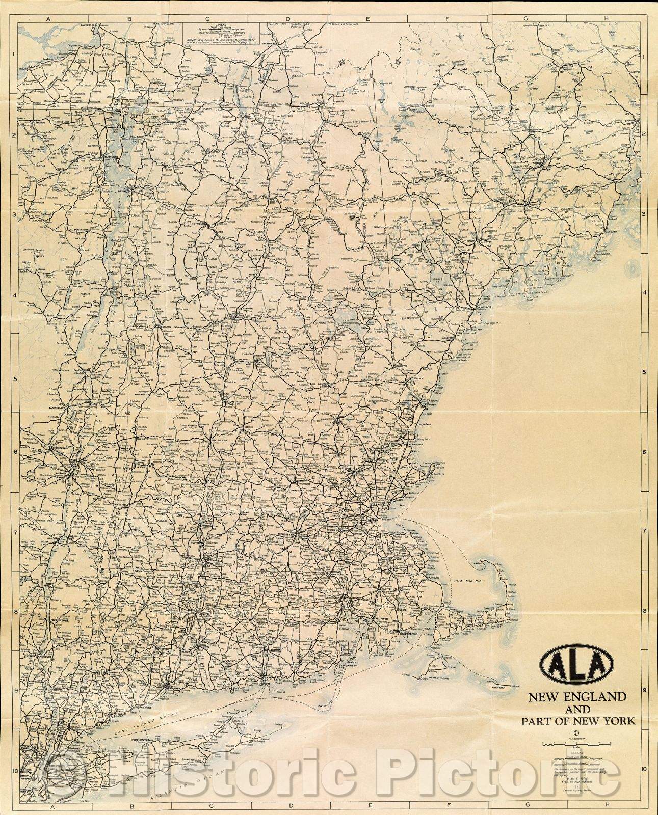 Historic Map : Map of New England and part of New York State : Quebec, Northern Maine, and Maritime Provinces, 1936 , Vintage Wall Art