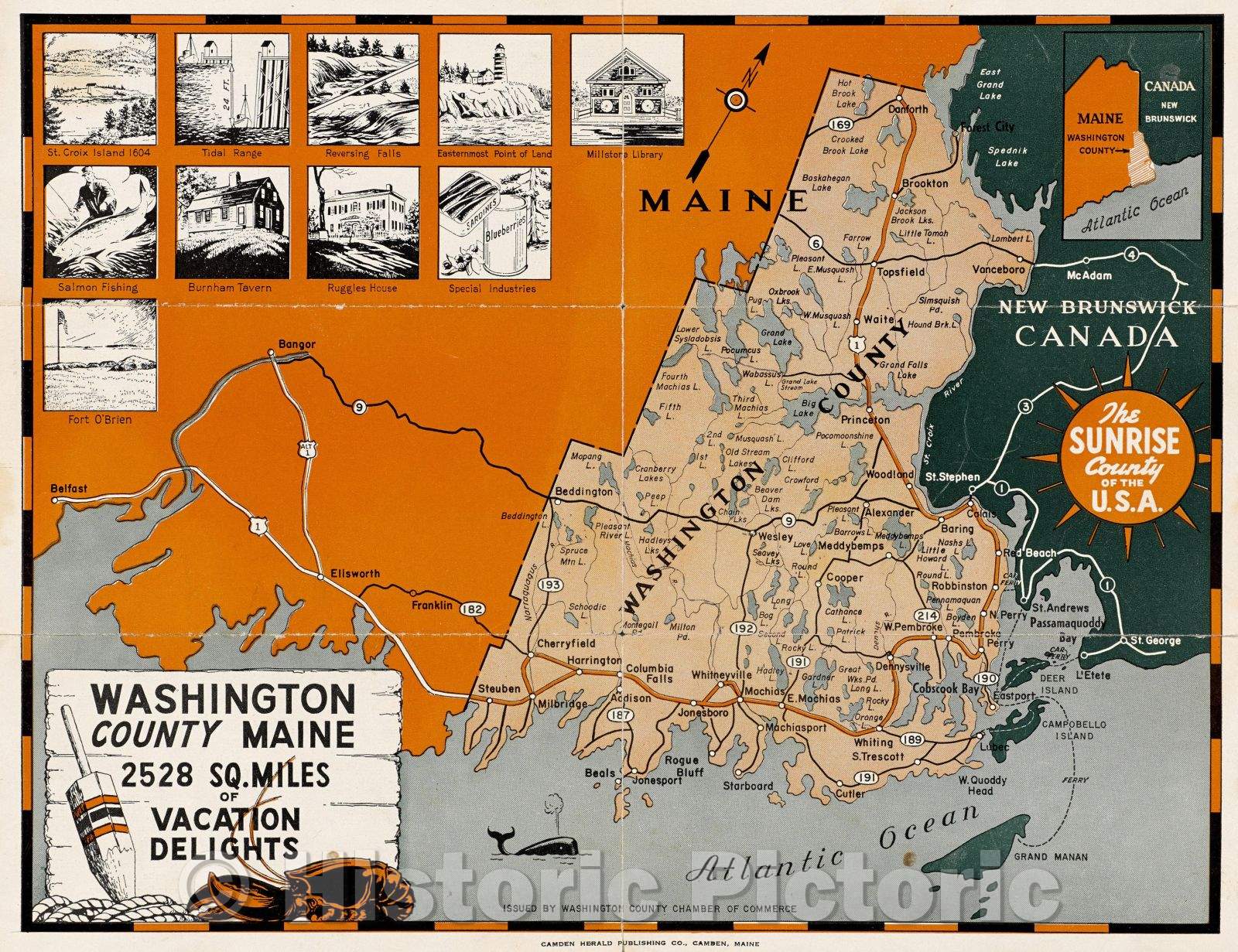 Historic Map : Washington County, Maine : 2,528 sq. miles of vacation delights, 1960 , Vintage Wall Art