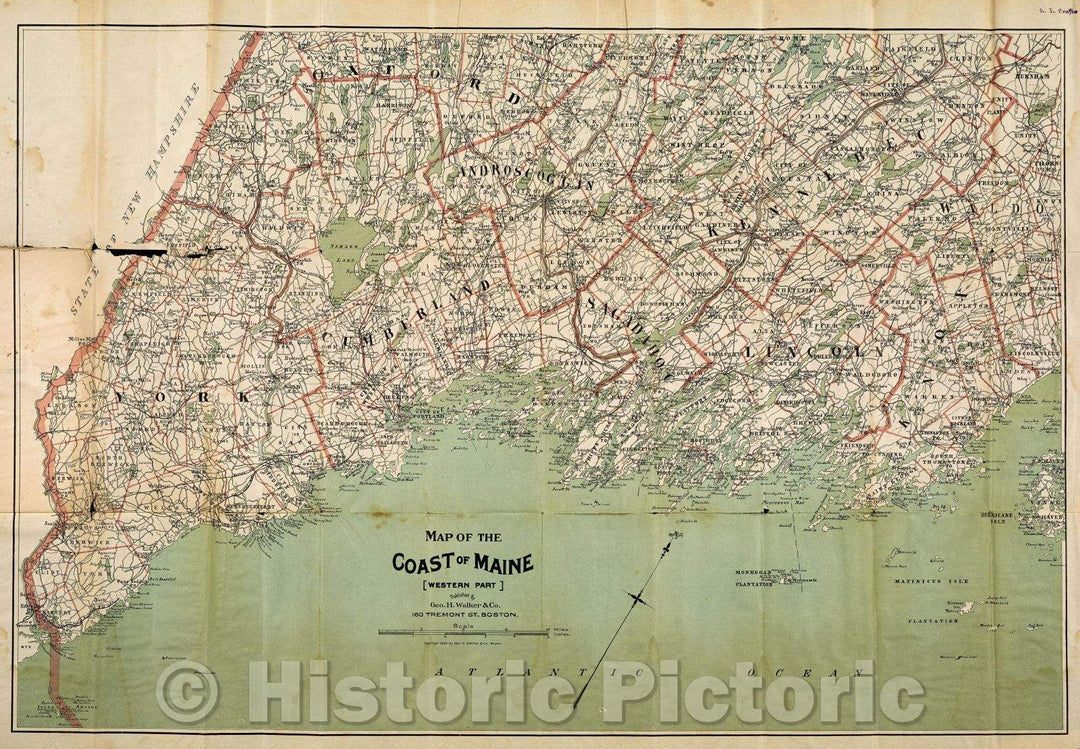Historic Map : Map of the coast of Maine (western part), 1893 , Vintage Wall Art