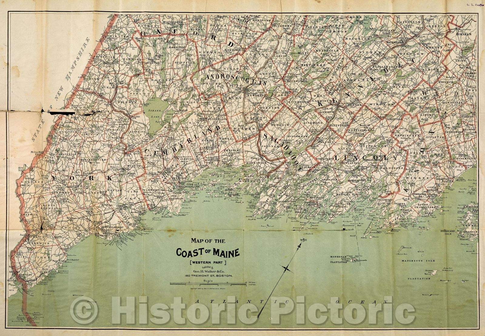 Historic Map : Map of the coast of Maine (western part), 1893 , Vintage Wall Art