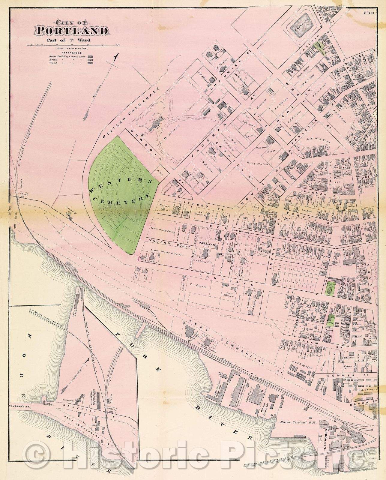 Historic Map : City of Portland, parts of 7th ward, 48D, 1871 , Vintage Wall Art
