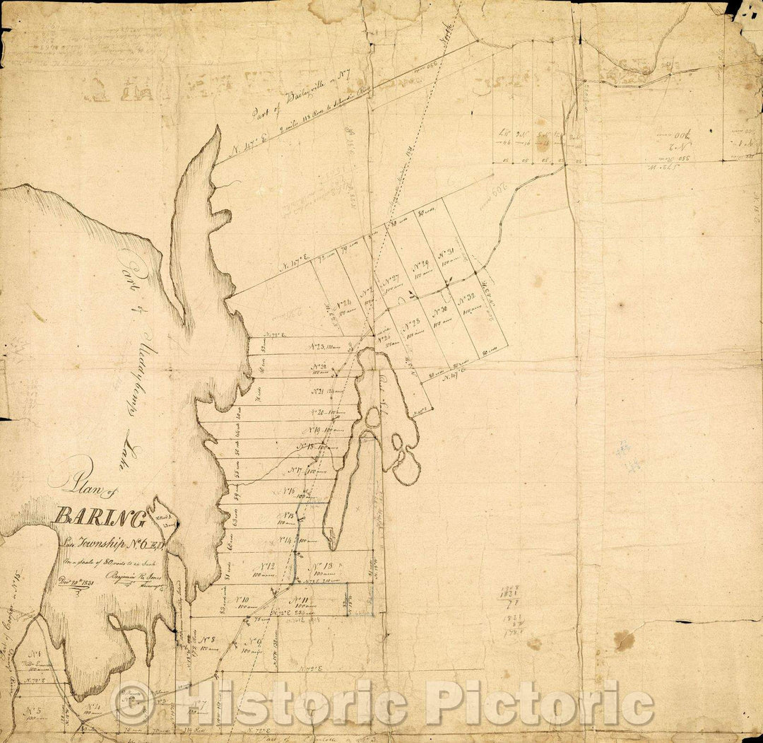 Historic Map : Plan of Baring, Late Township No. 6, 1831 , Vintage Wall Art