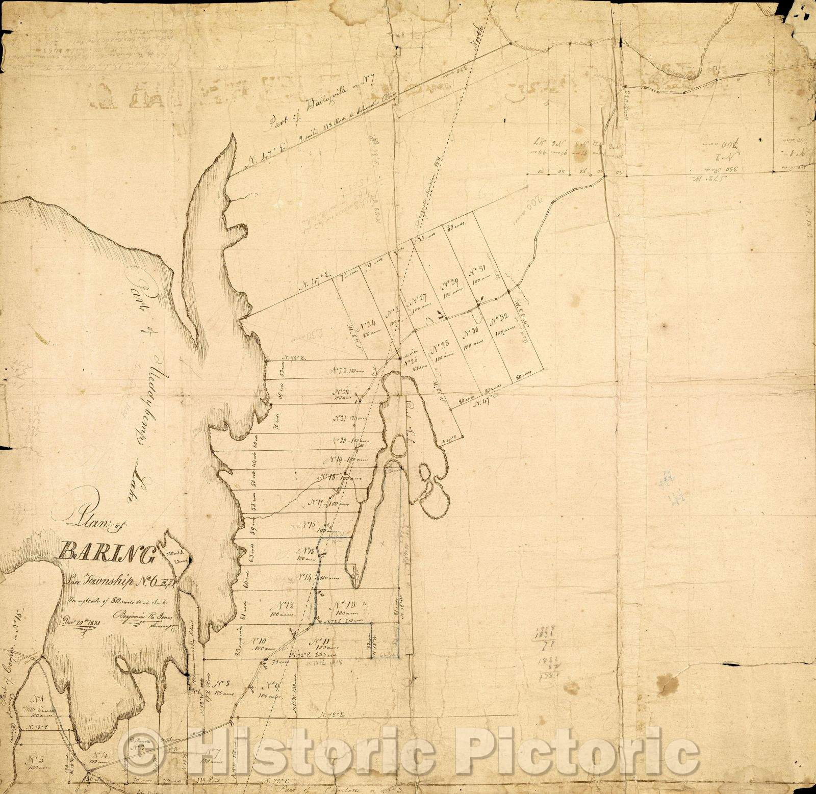 Historic Map : Plan of Baring, Late Township No. 6, 1831 , Vintage Wall Art