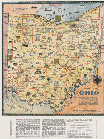 Historic Map : Being a cartograph of Ohio : the oldest state west of the thirteen original colonies ... and among the foremost in agriculture, 1934 , Vintage Wall Art