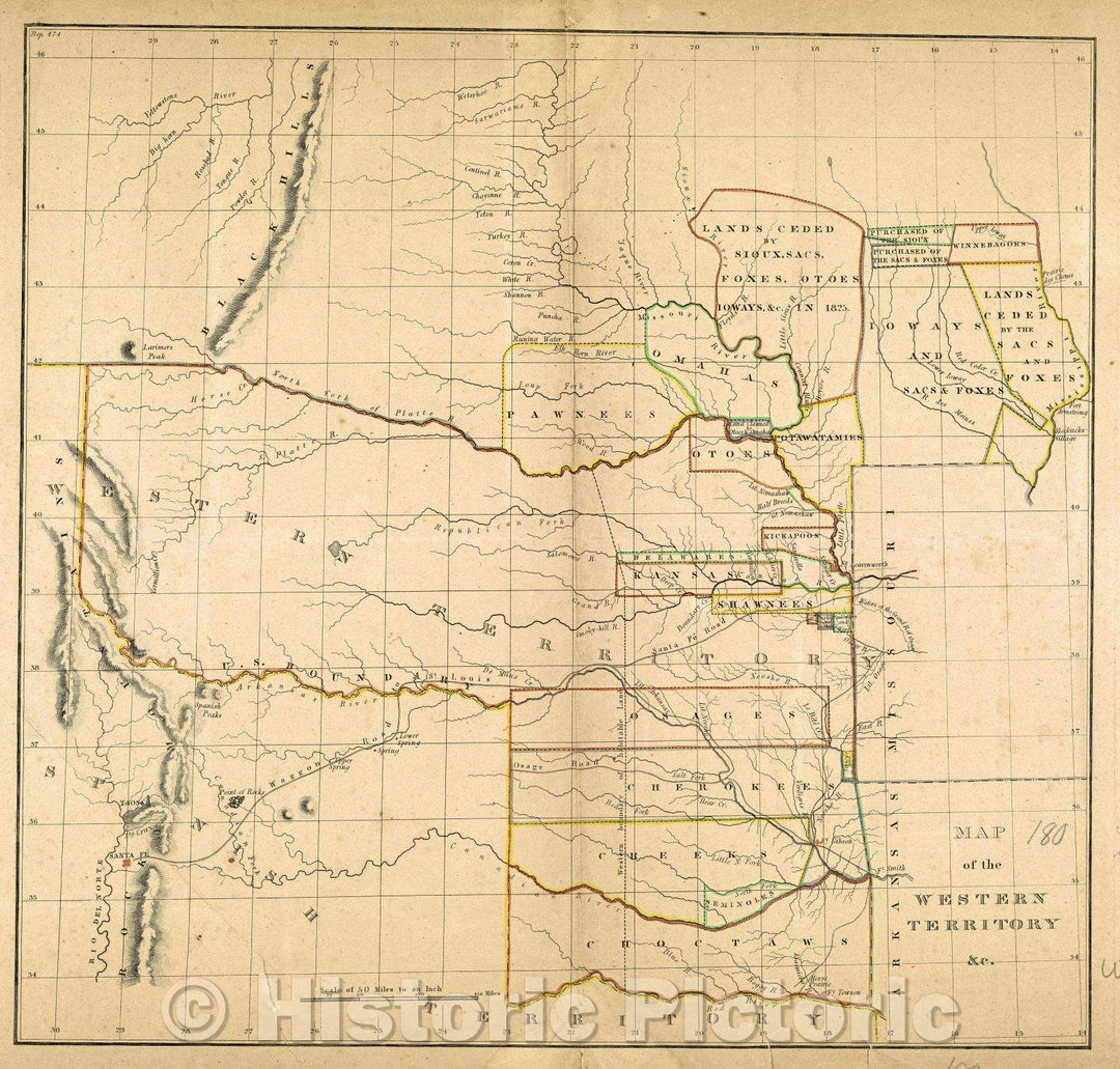 Historic Map : Map of the Western Territory andc, 1834 , Vintage Wall Art