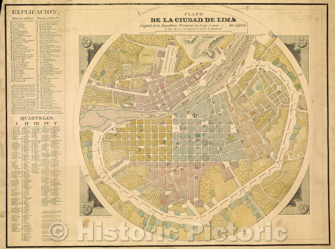Historic Map : Plano de la ciudad de Lima : capital de la republica Peruana, 1830 , Vintage Wall Art