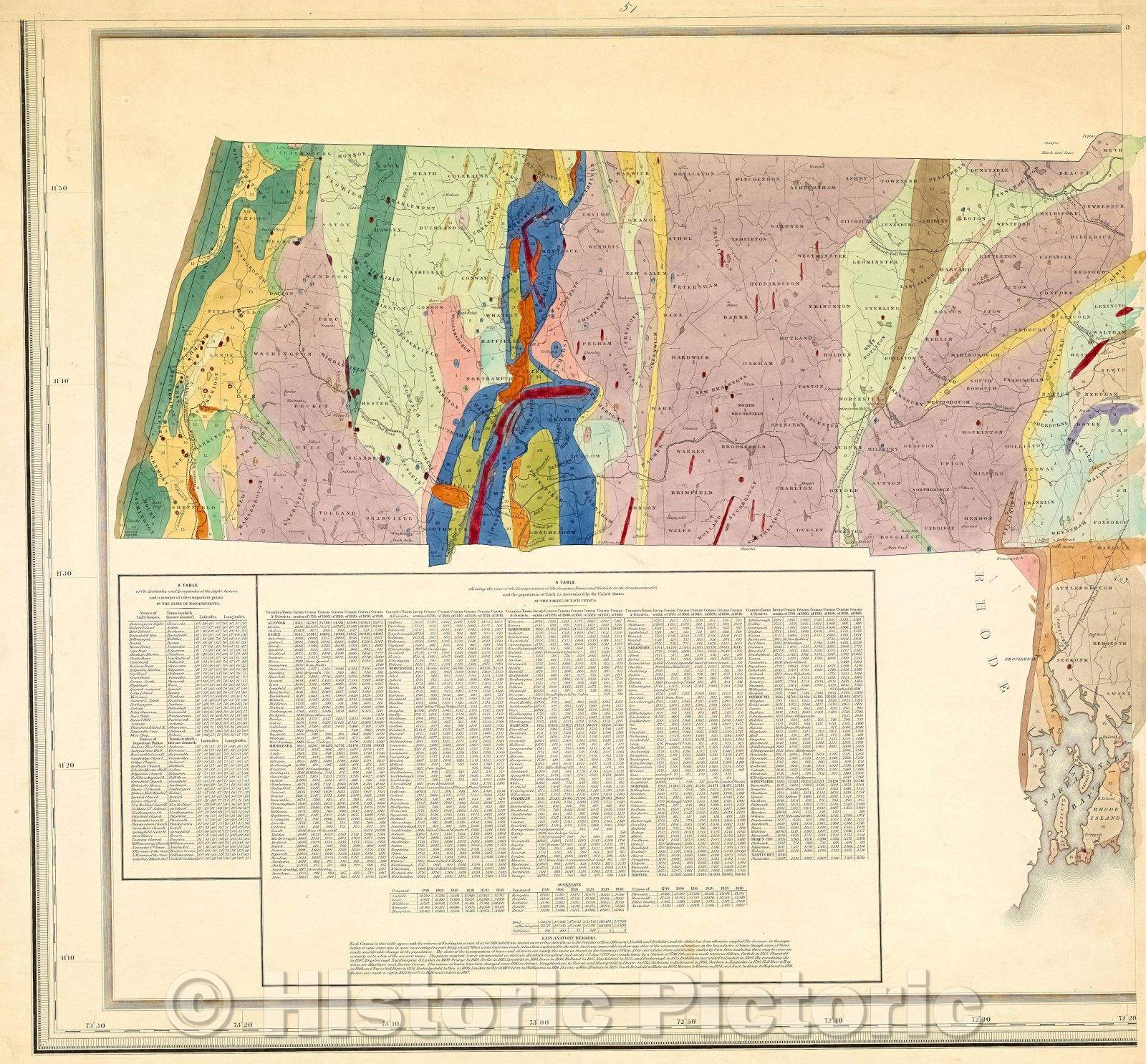 Historic Map : Topographical map of Massachusetts : compiled from astronomical, trigonometrical, and various local surveys, 1844 , Vintage Wall Art , v3