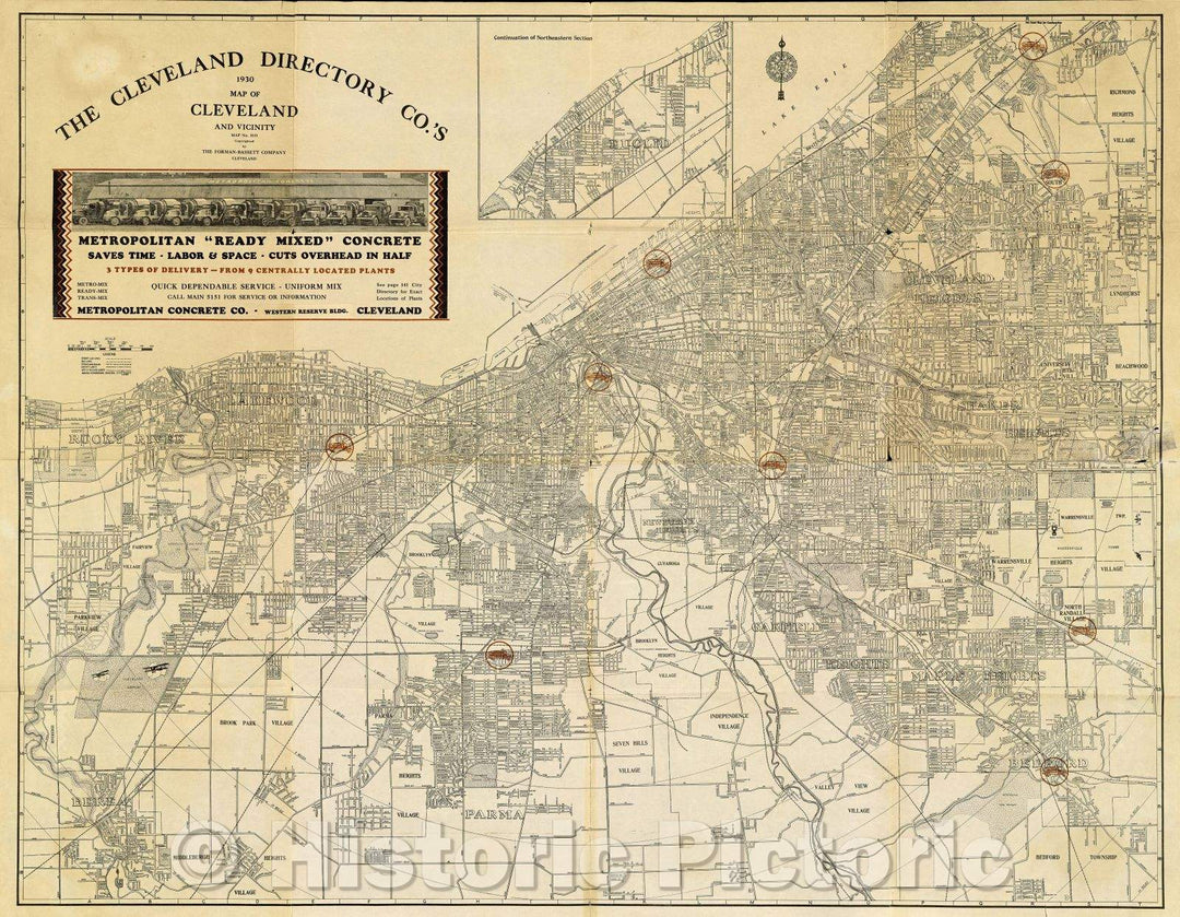 Historic Map : The Cleveland Directory Co.'s 1930 Map of Cleveland and Vicinity, 1930 , Vintage Wall Art