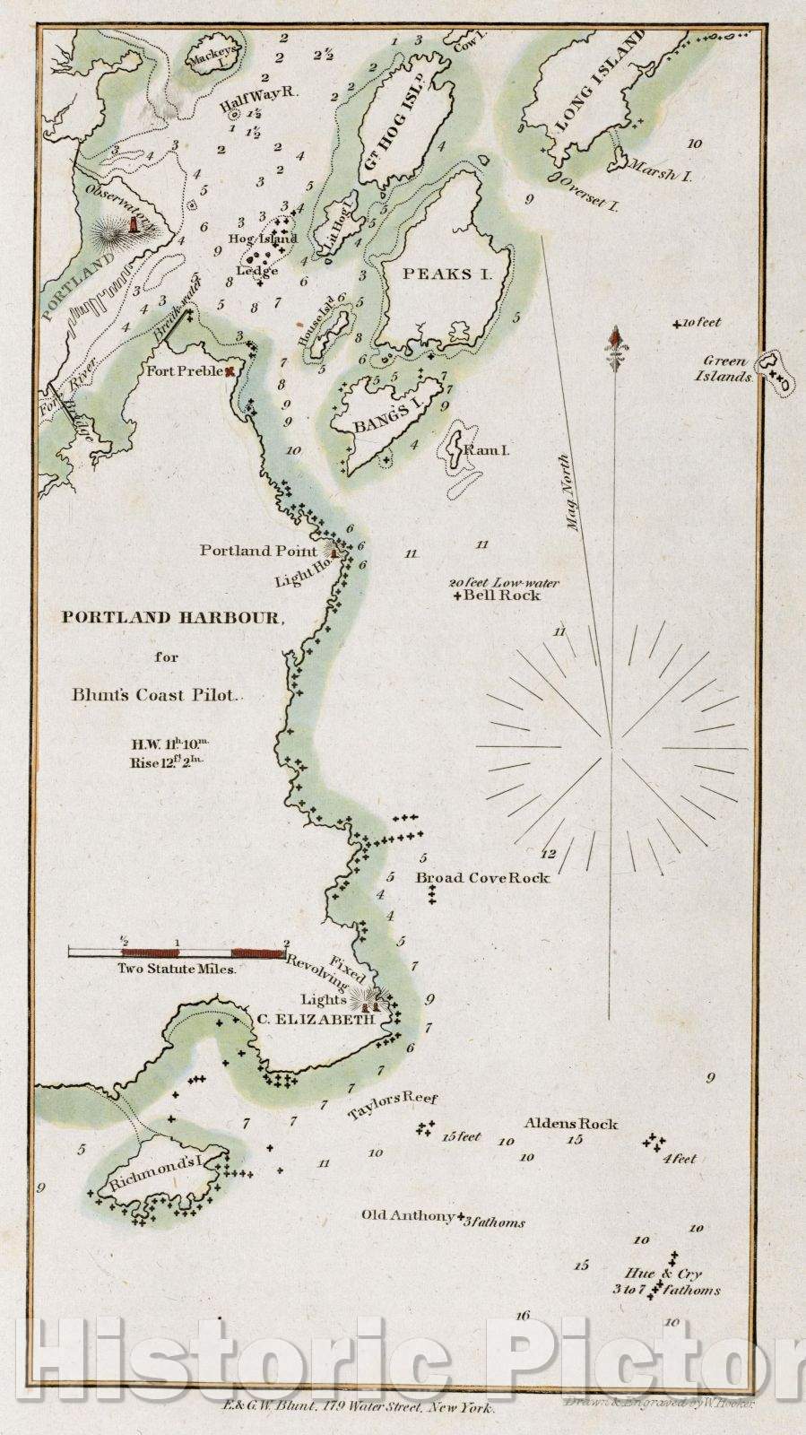 Historic Map : Portland Harbour, for Blunt's Coast Pilot., c. 1815 , Vintage Wall Art