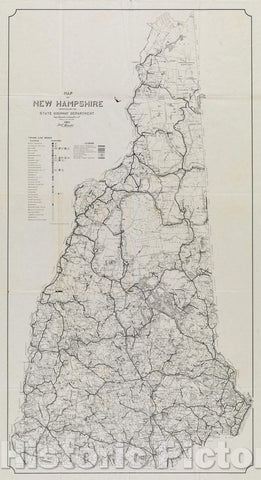 Historic Map : Map of New Hampshire compiled by the State Highway Department, 1925 , Vintage Wall Art