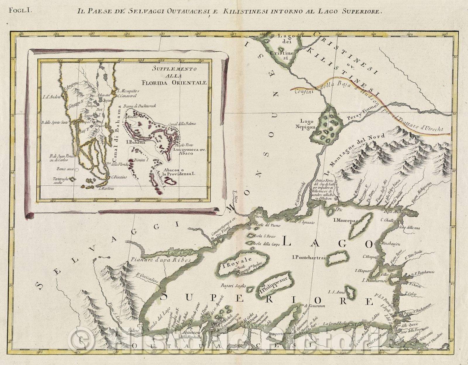 Historic Map : Il Paese de Selvaggi Outauacesi E Kilistinesi Intorno al Lago Superiore, 1785 , Vintage Wall Art
