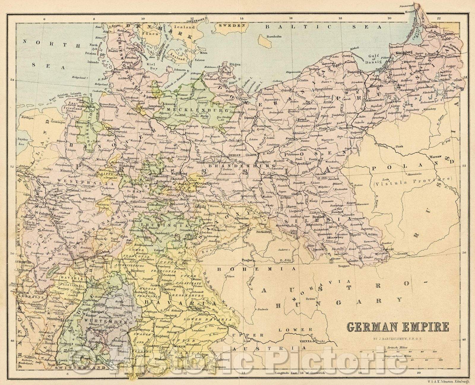 Historic Map : German Empire, c. 1882 , Vintage Wall Art