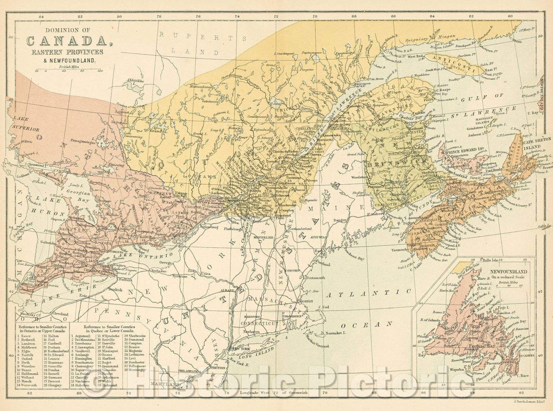 Historic Map : Dominion of Canada, Eastern Provinces and Newfoundland, c. 1882 , Vintage Wall Art