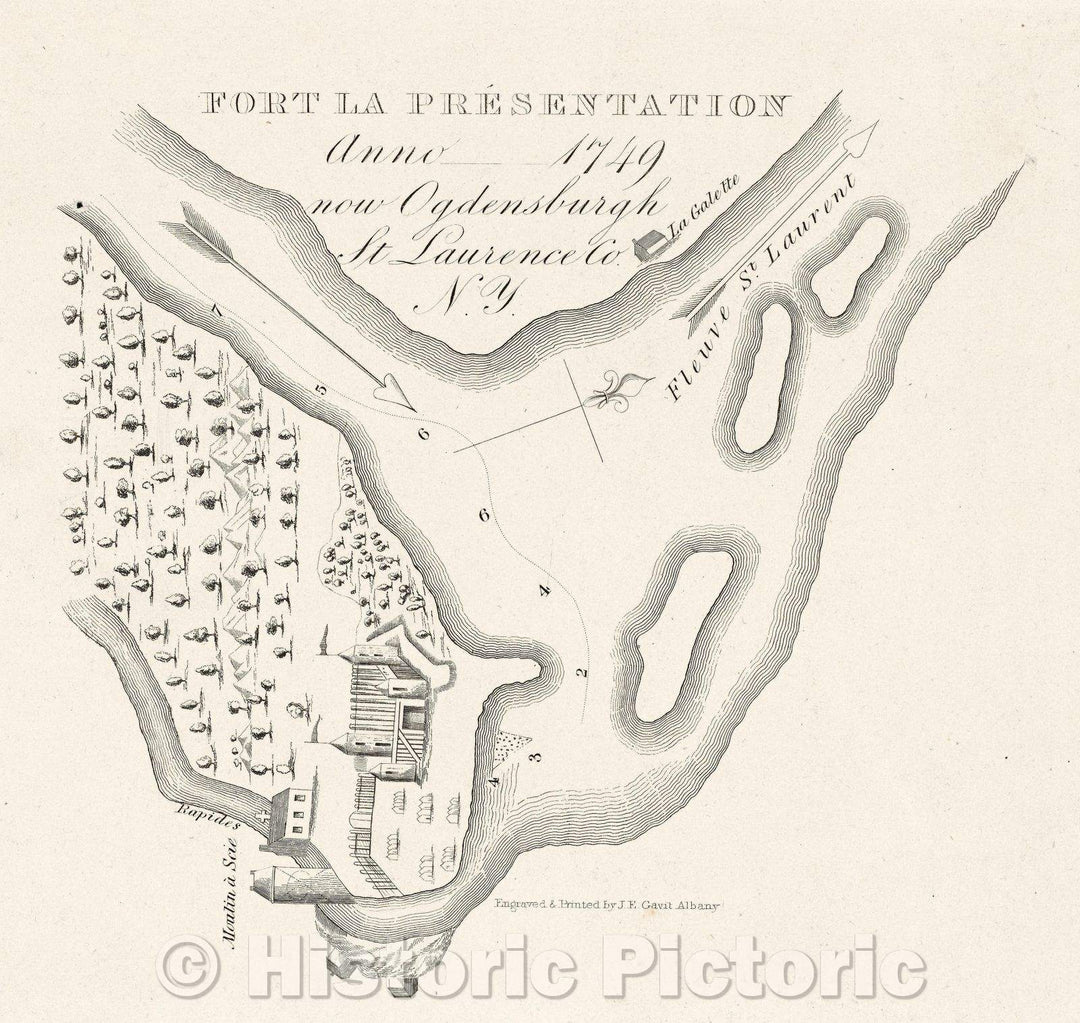 Historic Map : Fort La Presentation, c. 1838 , Vintage Wall Art