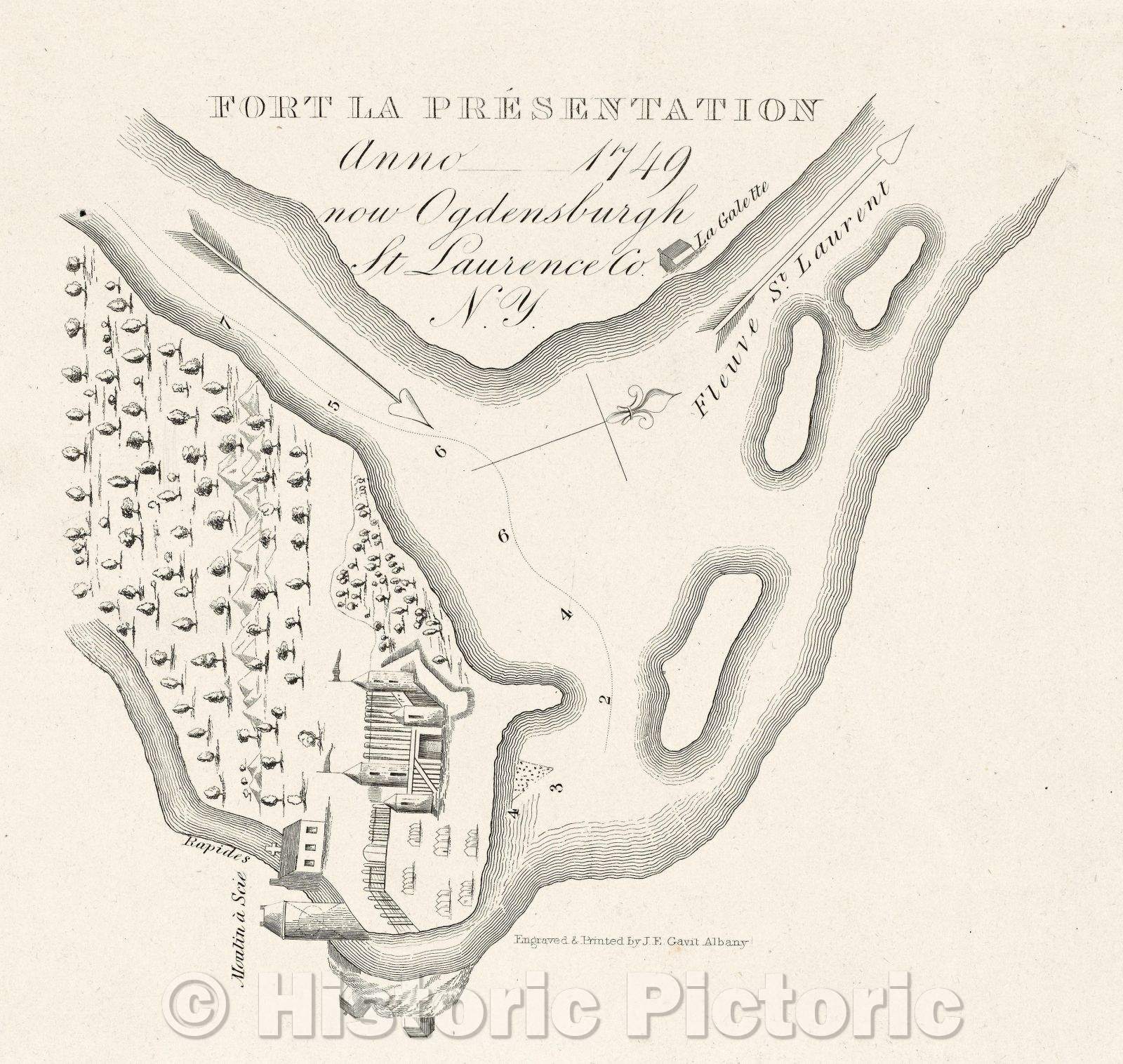 Historic Map : Fort La Presentation, c. 1838 , Vintage Wall Art