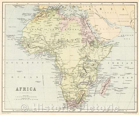 Historic Map : Africa, c. 1882 , Vintage Wall Art