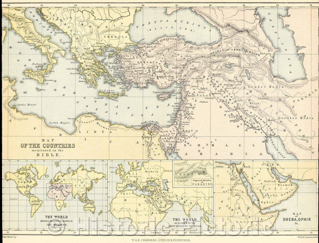 Historic Map : Map of the Countries mentioned in the Bible, c. 1882 , Vintage Wall Art