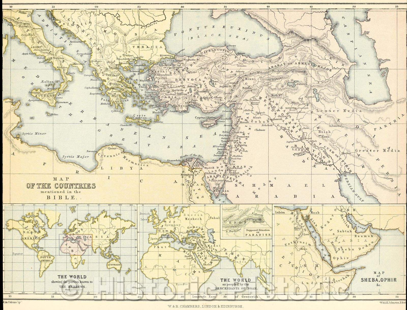 Historic Map : Map of the Countries mentioned in the Bible, c. 1882 , Vintage Wall Art