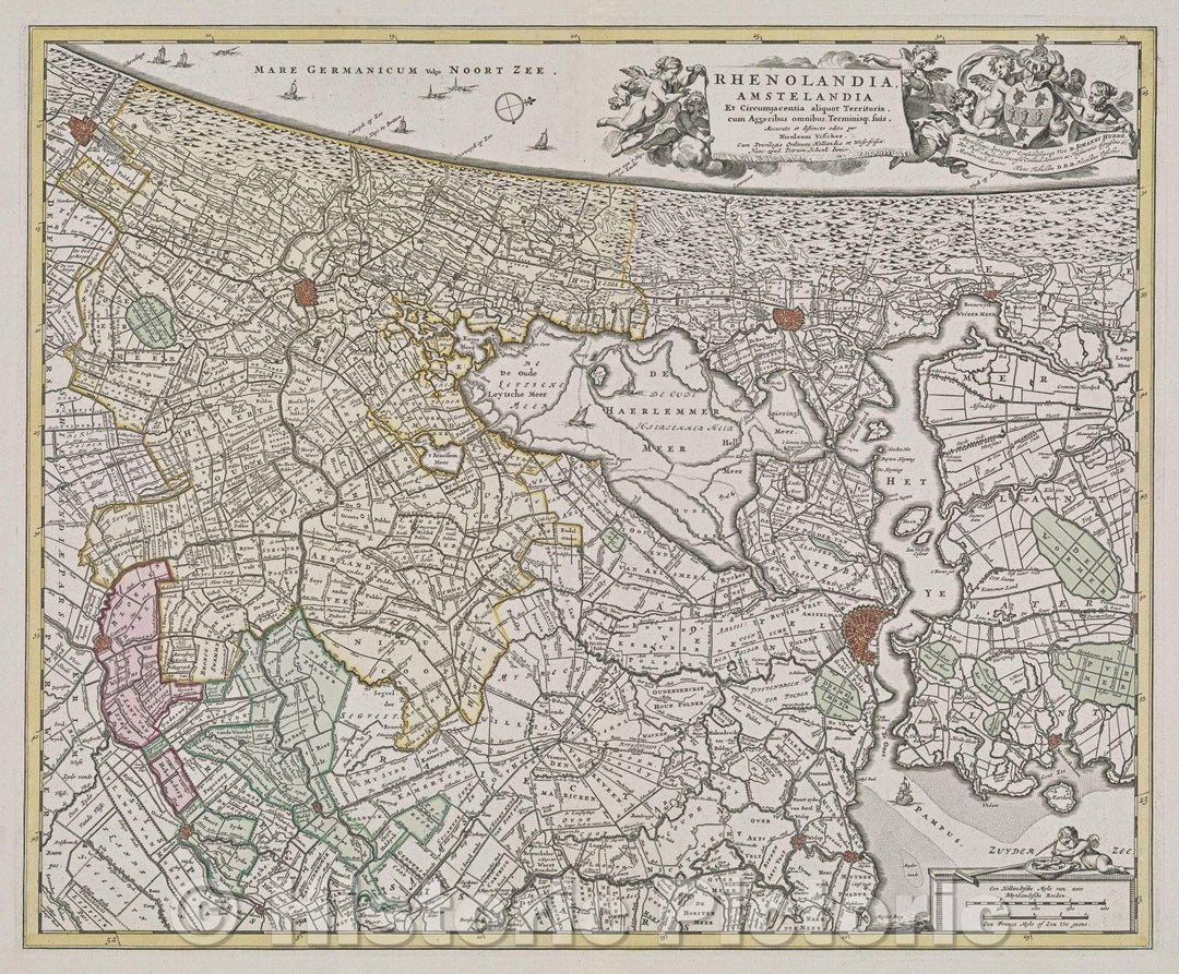 Historic Map : Rhenolandia, Amstelandia Et Circumjacentia aliquot Territoria. cum Aggeribus omnibus Terminisqae suis Accurate et distincte per Nicolaum Visscher, 1720 , Vintage Wall Art