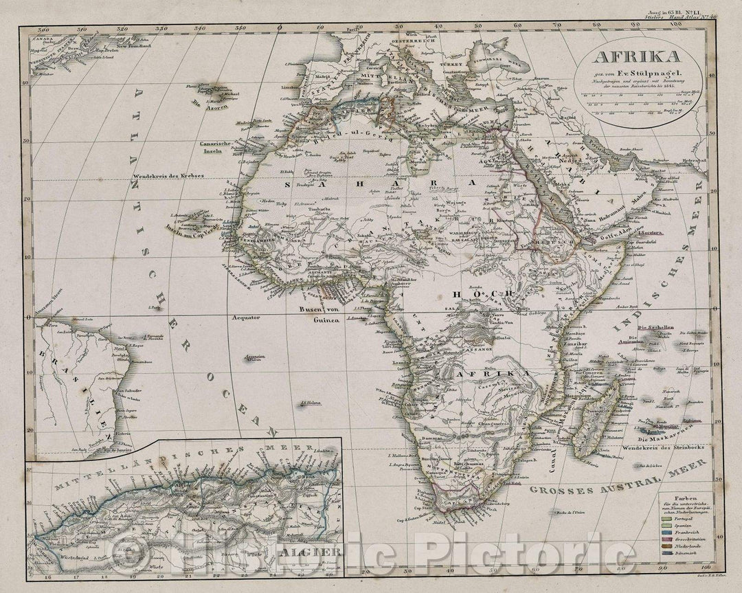 Historic Map : Afrika, 1845 , Vintage Wall Art