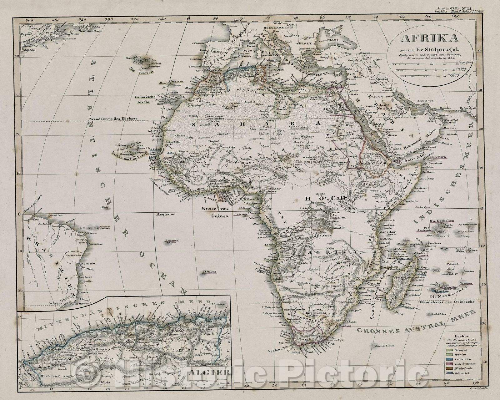 Historic Map : Afrika, 1845 , Vintage Wall Art