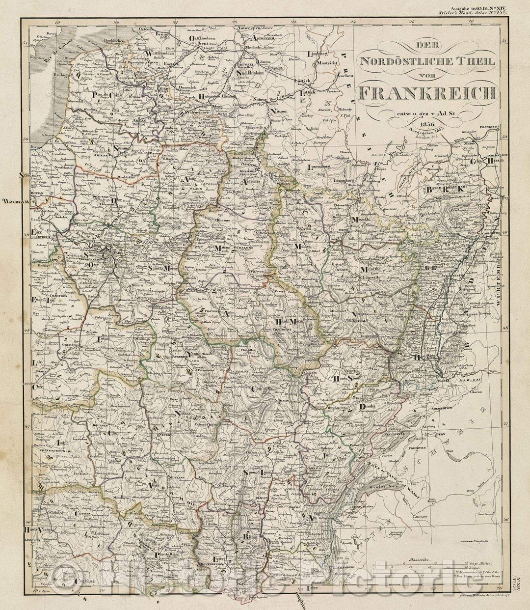 Historic Map : Der nordostliche Theil von Frankreich, 1845 , Vintage Wall Art
