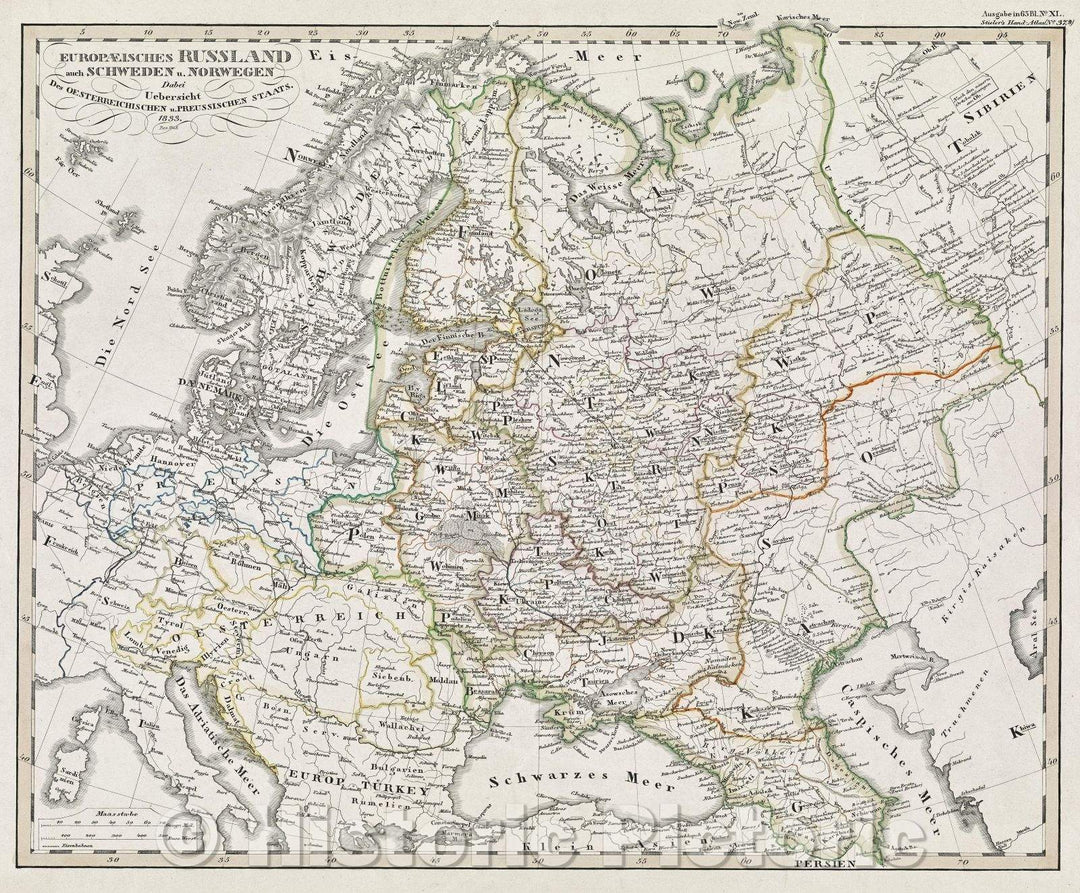 Historic Map : Europaeisches Russland auch Schweden u. Norwegen dabei uebersicht des Oesterreichischen u. Preussischen Staats, 1846 , Vintage Wall Art